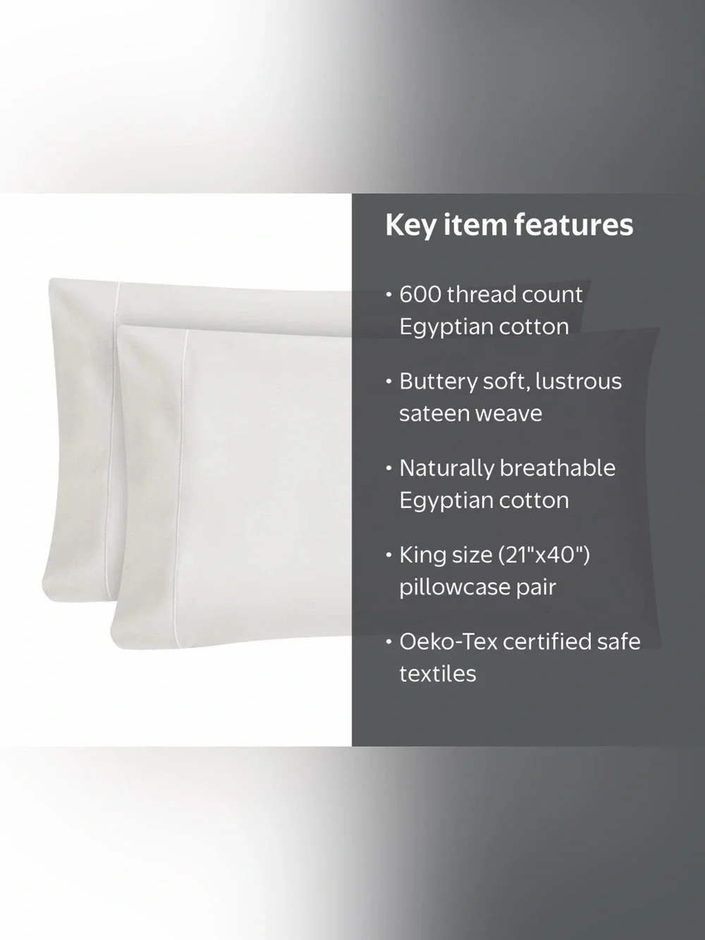 600TC Egyptian Cotton Sateen Pillowcase Pair - White